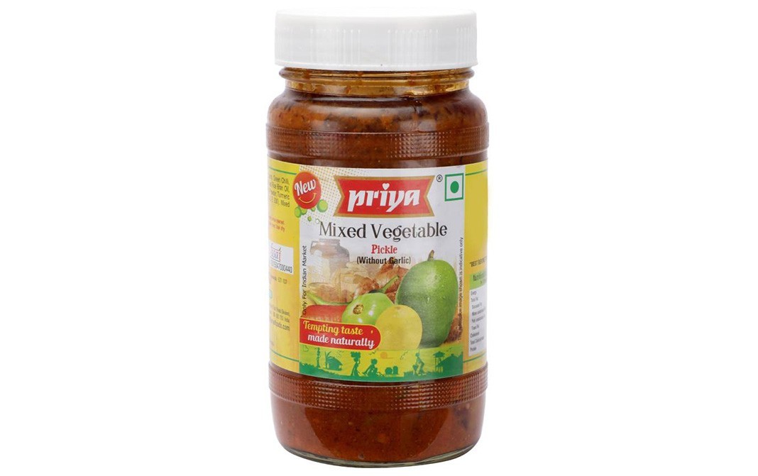 Priya Mixed Vegetable Pickle (Without Garlic)   Glass Bottle  300 grams